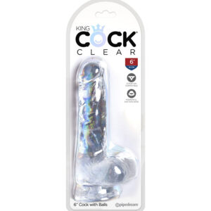 King Cock 6” Clear – Dildo Transparent cu Testicule si Ventuza, 15 cm