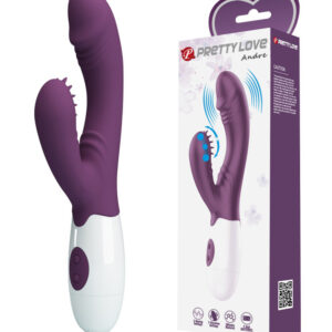 Pretty Love Andre – Vibrator Rabbit Waterproof, Silicon, punctul G, violet, 20.5 cm, Ø 3 cm