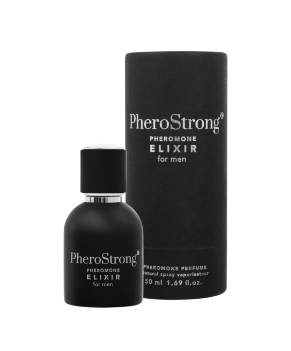 PheroStrong Elixir – Parfum cu feromoni pentru barbati, cu note de lemn de santal, trandafir si heliotrop - 50 ml