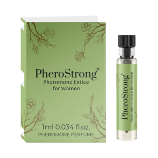 PheroStrong Entice – Mostra Parfum cu feromoni pentru femei, cu note de ambra, lotus alb si lemn de tec - 1 ml