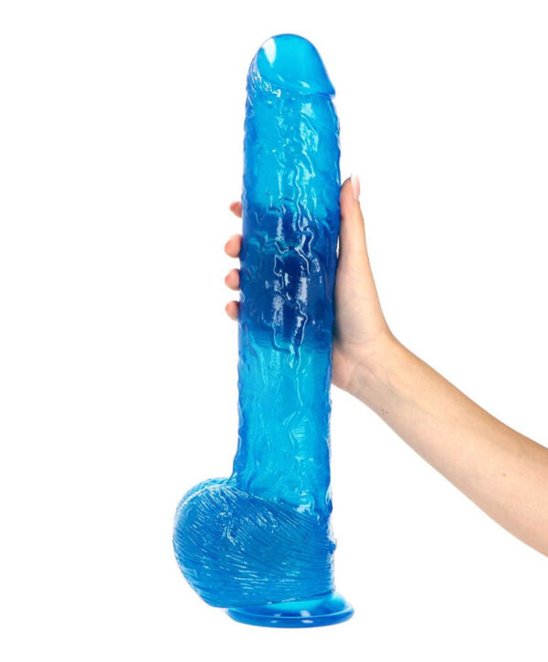 Golia - Dildo XXL cu ventuza, albastru transparent, 41 cm
