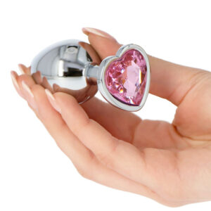 Heart Butt Plug - Dop anal metalic, cu bijuterie roz in forma de inima, Medium