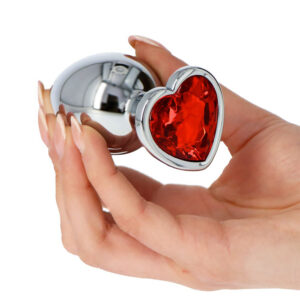 Heart Butt Plug - Dop anal metalic, cu bijuterie rosie in forma de inima, Large