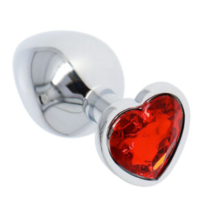 Heart Butt Plug - Dop anal metalic, cu bijuterie rosie in forma de inima, Medium