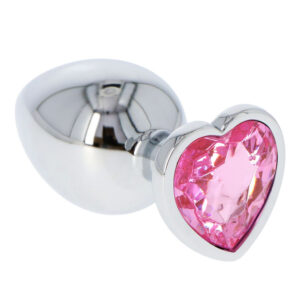 Heart Butt Plug - Dop anal metalic, cu bijuterie roz in forma de inima, Large