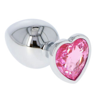 Heart Butt Plug - Dop anal metalic, cu bijuterie roz in forma de inima, Large
