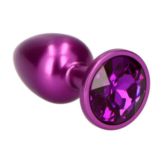Dark Butt Plug - Dop anal metalic, forma in picatura, cu bijuterie violet, Small