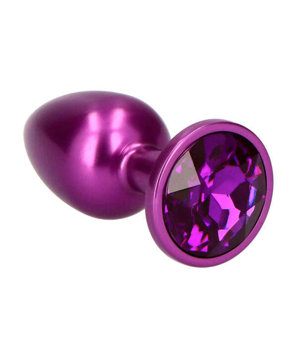 Dark Butt Plug - Dop anal metalic, forma in picatura, cu bijuterie violet, Small