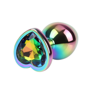 Rainbow Heart Butt Plug - Dop anal metalic, medium Ø 3,3 cm
