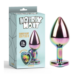 Rainbow Heart Butt Plug - Dop anal metalic, medium Ø 3,3 cm