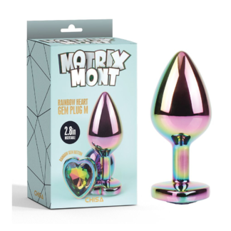 Rainbow Heart Butt Plug - Dop anal metalic, medium Ø 3,3 cm