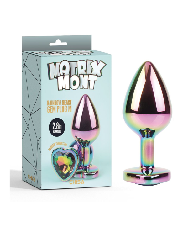 Rainbow Heart Butt Plug - Dop anal metalic, medium Ø 3,3 cm