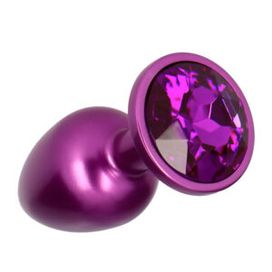 Dark Butt Plug - Dop anal metalic, forma in picatura, cu bijuterie violet, Small
