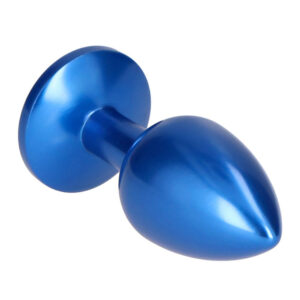 Dark Butt Plug - Dop anal metalic, forma in picatura, cu bijuterie albastra, Small