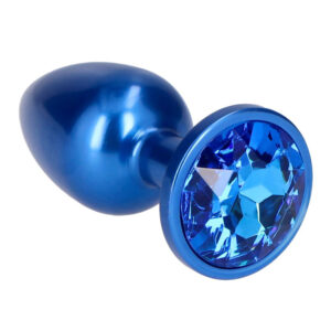 Dark Butt Plug - Dop anal metalic, forma in picatura, cu bijuterie albastra, Small
