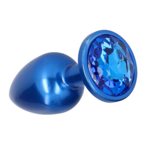 Dark Butt Plug - Dop anal metalic, forma in picatura, cu bijuterie albastra, Small