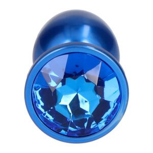 Dark Butt Plug - Dop anal metalic, forma in picatura, cu bijuterie albastra, Small