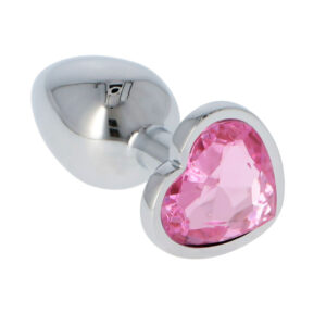 Heart Butt Plug - Dop anal metalic, cu bijuterie roz in forma de inima, Medium