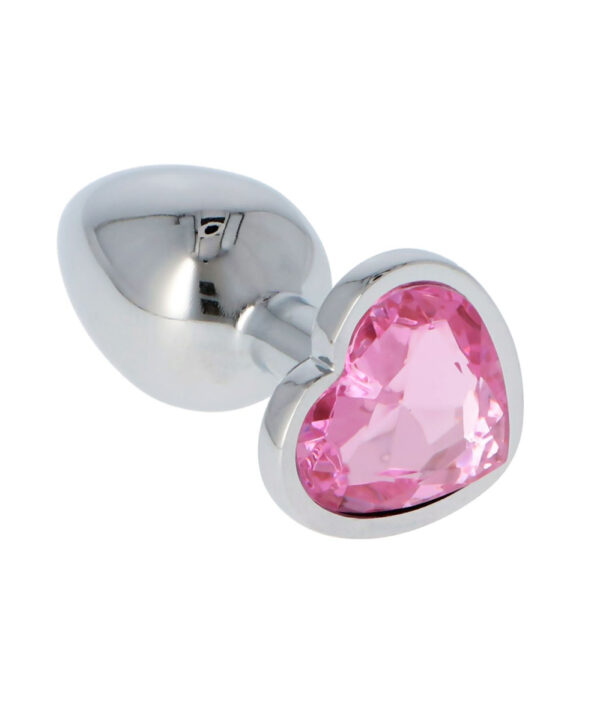 Heart Butt Plug - Dop anal metalic, cu bijuterie roz in forma de inima, Medium