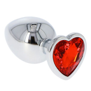 Heart Butt Plug - Dop anal metalic, cu bijuterie rosie in forma de inima, Large