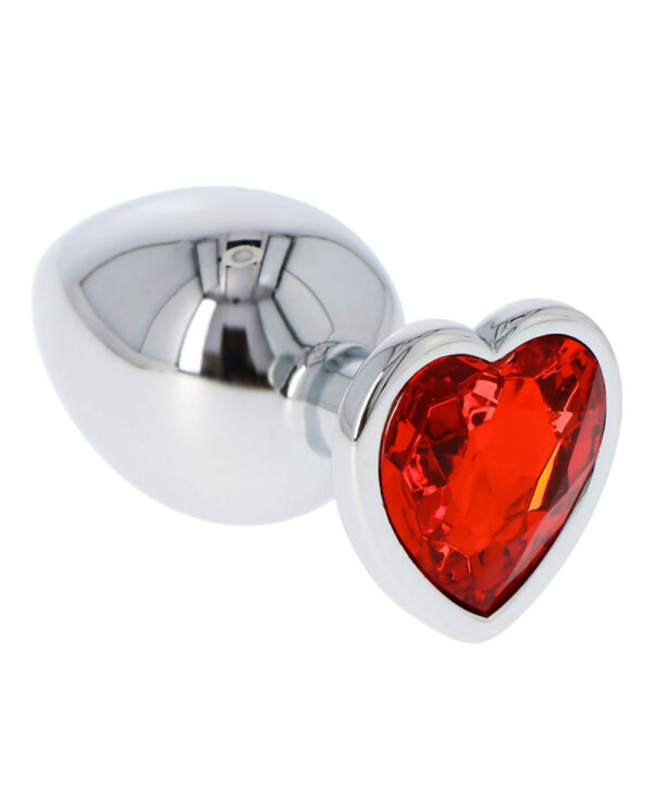 Heart Butt Plug - Dop anal metalic, cu bijuterie rosie in forma de inima, Large