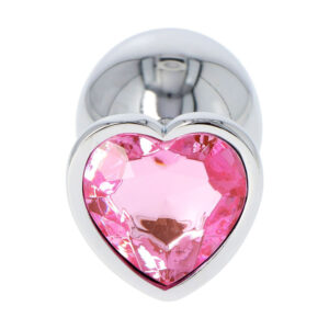 Heart Butt Plug - Dop anal metalic, cu bijuterie roz in forma de inima, Medium