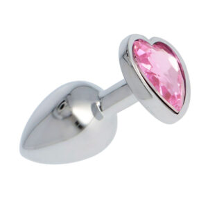 Heart Butt Plug - Dop anal metalic, cu bijuterie roz in forma de inima, Medium