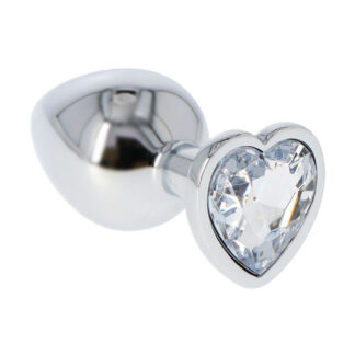 Heart Butt Plug - Dop anal metalic, cu bijuterie transparenta in forma de inima, Medium