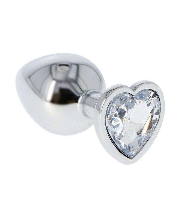 Heart Butt Plug - Dop anal metalic, cu bijuterie transparenta in forma de inima, Medium