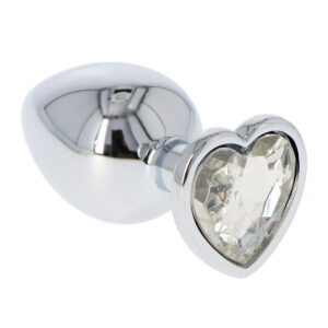 Heart Butt Plug - Dop anal metalic, cu bijuterie transparenta in forma de inima, Small
