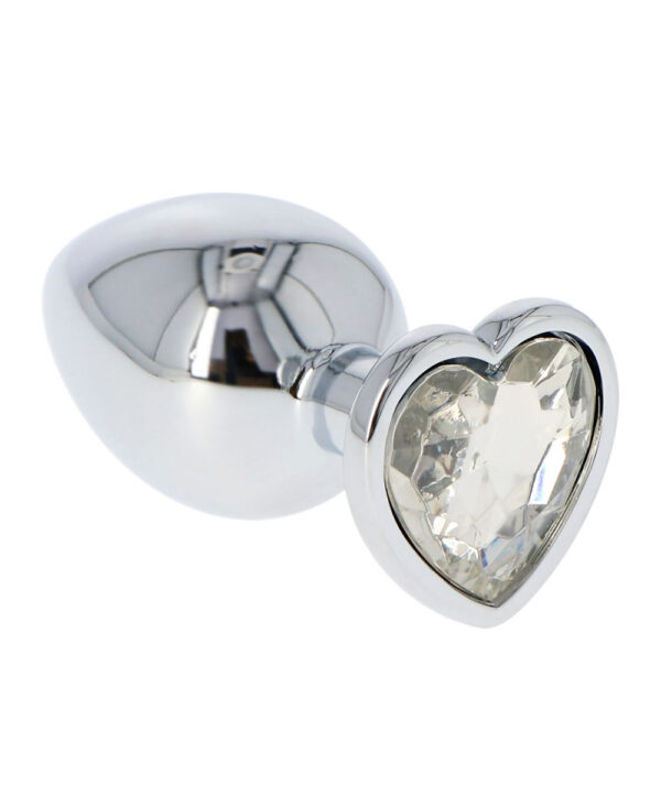 Heart Butt Plug - Dop anal metalic, cu bijuterie transparenta in forma de inima, Small