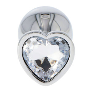 Heart Butt Plug - Dop anal metalic, cu bijuterie transparenta in forma de inima, Small