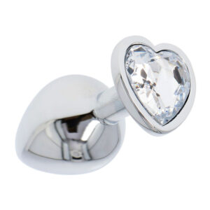 Heart Butt Plug - Dop anal metalic, cu bijuterie transparenta in forma de inima, Small