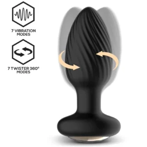 IY - Drago - Butt Plug Vibration, 360° Twister Movement with Remote Controle - Black