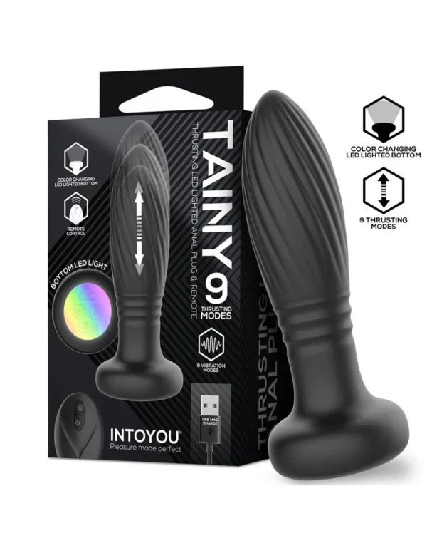 IY - Tainy - Thrusting Led Lighted Anal Plug with Remote Control - Black