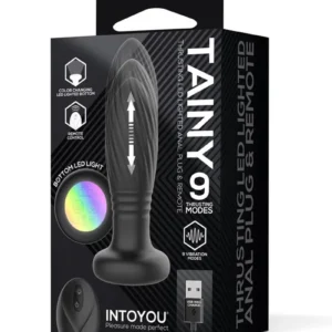 IY - Tainy - Thrusting Led Lighted Anal Plug with Remote Control - Black