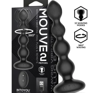 IY - Mouve - Butt Plug with Waving and Vibration with Remote Control, 2 Motors - Black