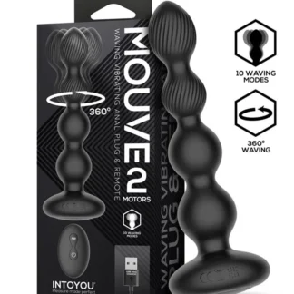 IY - Mouve - Butt Plug with Waving and Vibration with Remote Control, 2 Motors - Black