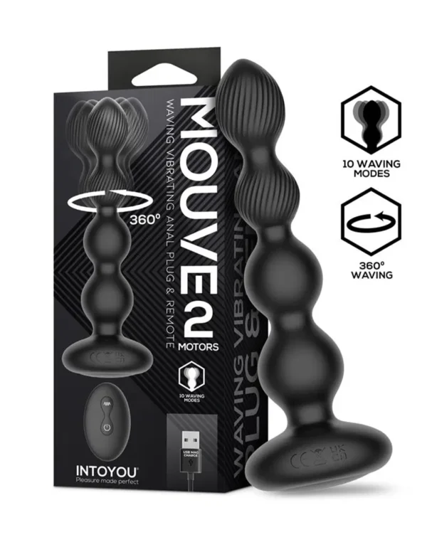 IY - Mouve - Butt Plug with Waving and Vibration with Remote Control, 2 Motors - Black