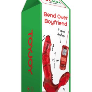 ToyJoy Bend Over Boyfriend – Strap On Vibrator cu Telecomanda, Rosu, 18,5 cm, Ø4 cm