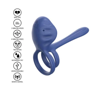 Xocoon Couples Slimline Vibrator Ring - Inel Vibrator, waterproof, pentru cupluri, Albastru
