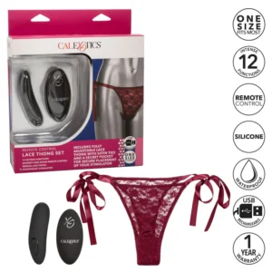 Remote Control Lace Thong Set – Chiloti cu vibrator, cu telecomanda, stimulator clitoris, 12 moduri vibratie