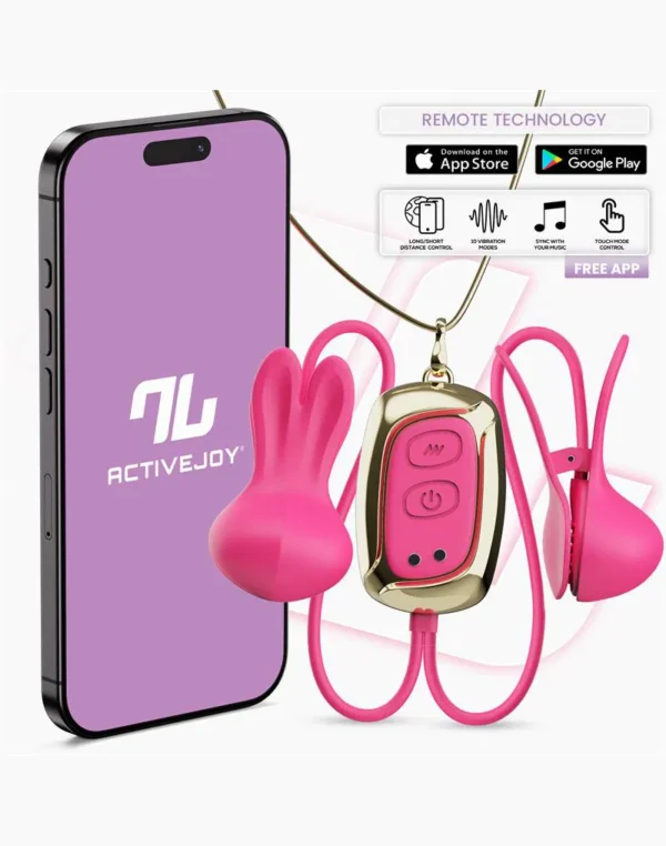 IY - Tickly - Nipple Clamps with Necklace (with App Control) - Pink