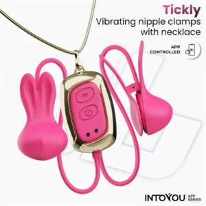 IY - Tickly - Nipple Clamps with Necklace (with App Control) - Pink