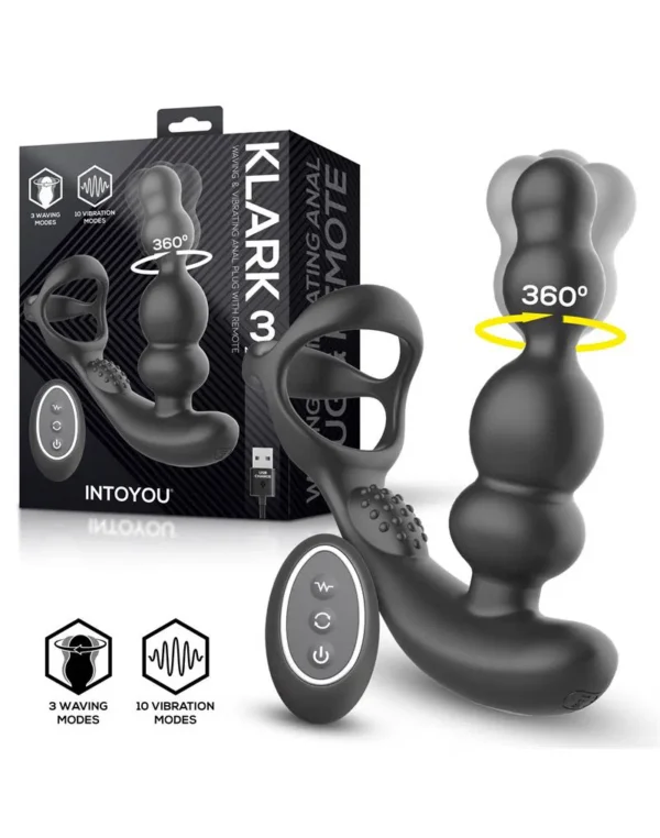 IY - Klark - Waving & Vibrating Anal Plug with Remote - Black