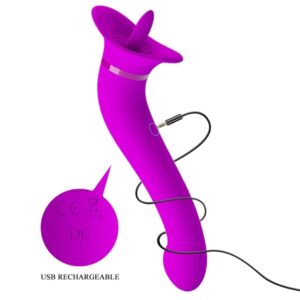 Pretty Love Faust – Vibrator Dublu Waterproof, Silicon, Punctul G, Stimulare Clitoris, 21.9 cm, Ø 3.2 cm