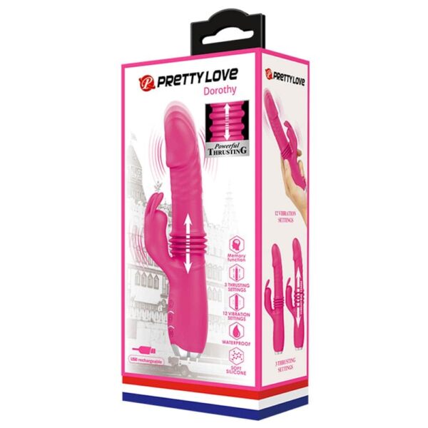 Pretty Love Dorothy Pink – Vibrator Rabbit Waterproof, Silicon Premium, Punctul G, roz, 19.7 cm, Ø 3.3 cm