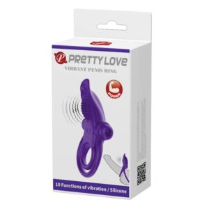 Pretty Love Vibrant Purple – Inel Penis cu Vibratie si Stimulare Clitoris, Silicon, Waterproof