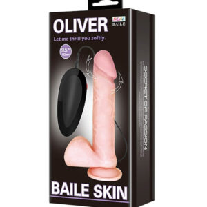 Baile Skin Oliver – Dildo Realistic Vibrator, cu Ventuza, Control prin Telecomanda, TPR moale, Ø 4.4 cm