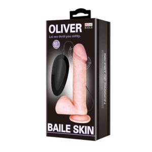 Baile Skin Oliver – Dildo Realistic Vibrator, cu Ventuza, Control prin Telecomanda, TPR moale, Ø 4.4 cm